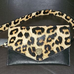 Leopard Print and Black Leather Women's Bag GUC